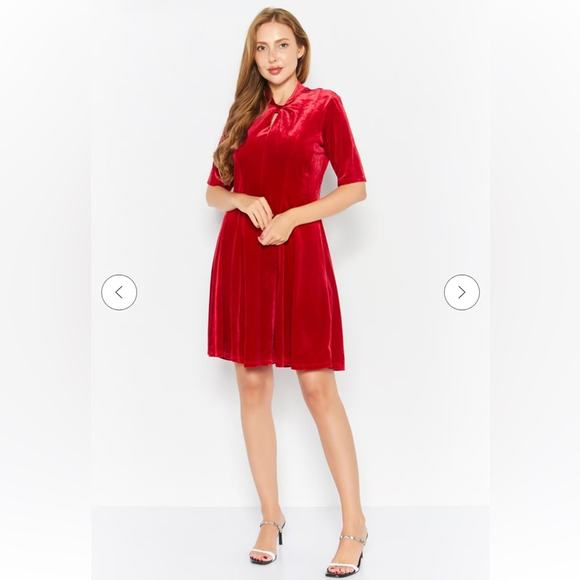 Signature by Robbie Bee Red Velvet Fit and Flare Dress Christmas Small Petite - Picture 1 of 15